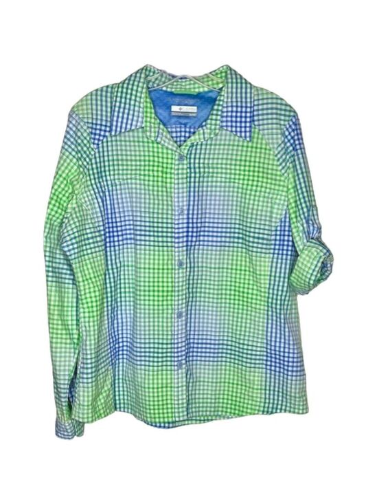 Columbia Tops - Columbia Silver Ridge Checked Shirt Roll Up Omni Shade - Green/Blue/White - XL
